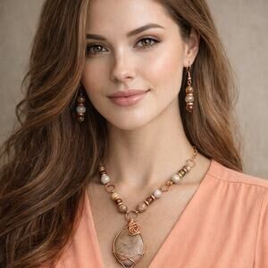 Moss Agate 20" Necklace & Earrings 1 1/2" oval cabochon Agate Beads Gray Brown